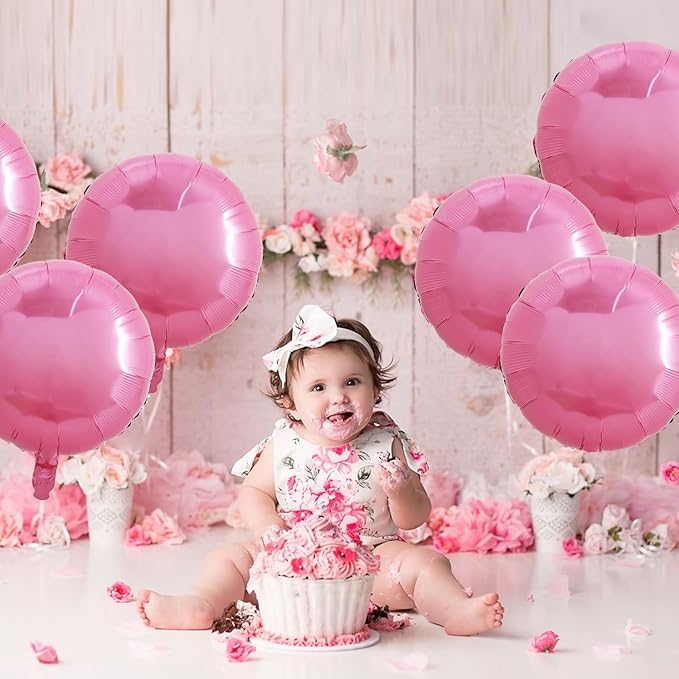 TONIFUL 30Pcs 18 Inch Round Balloons Large Pink Round Shape Foil Ballons Big Pink Round Helium Mylar Decorations for Birthday Wedding Baby Shower Anniversary Engagement Party Supplies