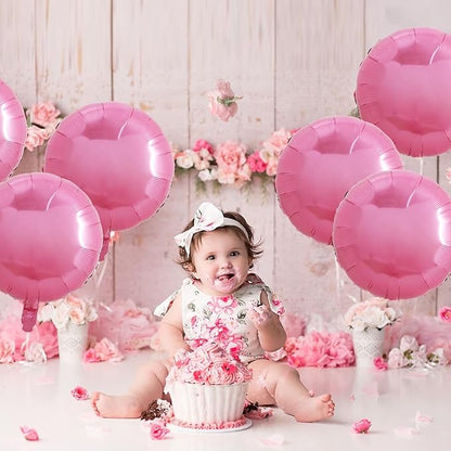 TONIFUL 30Pcs 18 Inch Round Balloons Large Pink Round Shape Foil Ballons Big Pink Round Helium Mylar Decorations for Birthday Wedding Baby Shower Anniversary Engagement Party Supplies