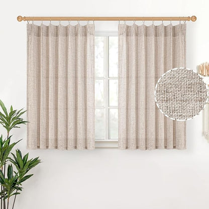 YoungsTex Cafe Linen Curtains 36 Inch Length for Kitchen Window Over Sink, Small Drapes Light Filtering Semi Sheer with Back Tab for Bathroom Window, 2 Panels, 40 X 36 Inch