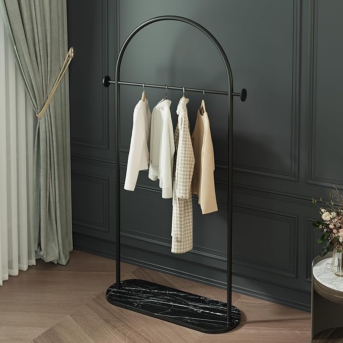 Modern Clothing Rack with Marble Base - Heavy Duty Freestanding Garment Rack for Hanging Clothes, Storage in Bedroom, Living Room, Entryway, Boutiques (black)