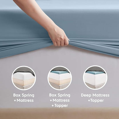 Nestl Queen Sheet Set - Luxury 1800 Ultra-Soft Microfiber Bed Sheets - Double Brushed - Deep Pockets - Easy Fit - 4 Piece Set - Bedding Sheets & Pillowcases (Queen, Stone Blue)