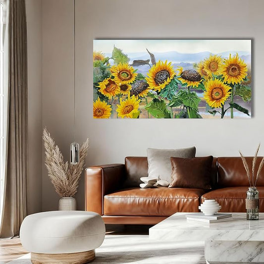 Ardemy Sunflower Canvas Wall Art Yellow Large Floral Pictures Wall Decor Flowers Rustic Paintings Artwork for Living Room Bedroom Bathroom Dinnng Room Office Home, 40"x20"