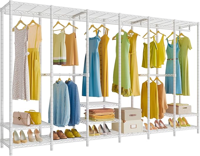 VIPEK V60 Extra Large Clothes Rack Portable Closet Rack Freestanding Wardrobe Heavy Duty Garment Rack Metal Closet for Hanging Clothes, Bedroom Storage Organizer, Max Load 1620lbs, White