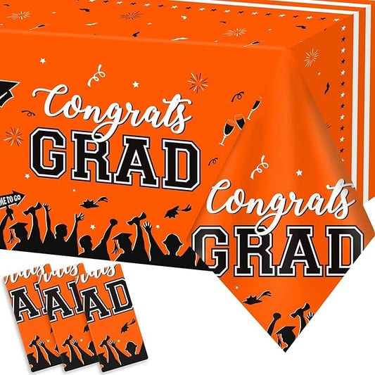 Chiazllta Graduation Party Decorations Tablecover for 2025 Class - Large Plastic Tablecloth 54"x108" (Orange)