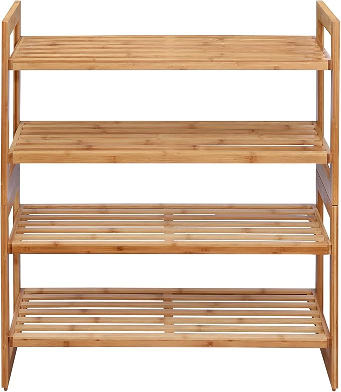 TRINITY BASICS EcoStorage 2-Tier Bamboo Stackable Shoe Rack, Pack of 2