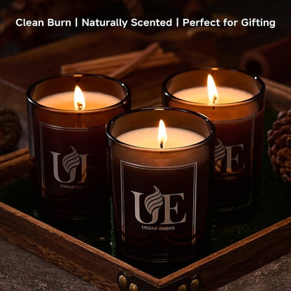 2 Pack Scented Candle Set for Men | Black Candles Set of Amber Wood，Mahogany Teakwood | 110 Hour Long Lasting Candles for Home Scented | Made with Soy Wax | 16 oz