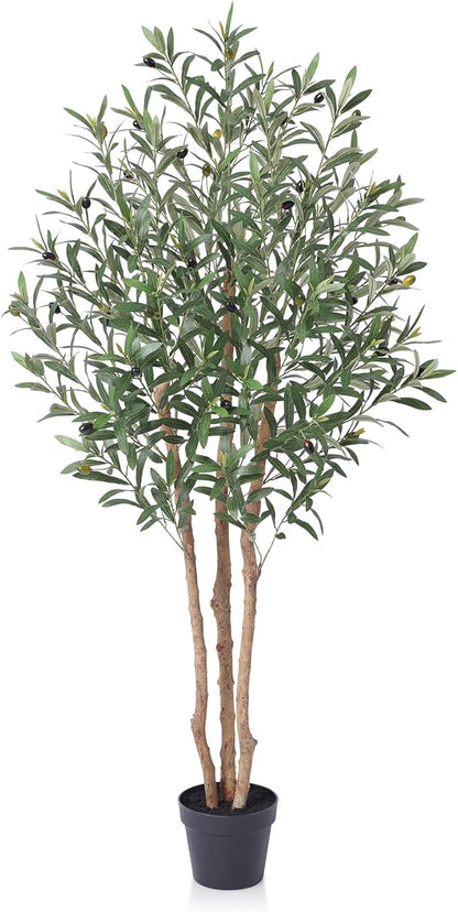 5FT Olive Tree Artificial Indoor Faux Plant - Tall Fake Silk Tree, Natural Trunk, Easy Maintenance Fake Tree Home Decor - Large Indoor Plant for Living Room, Office, Modern Home,VN356