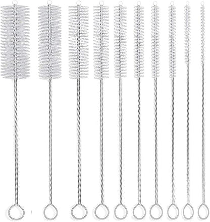 Long Straw Brush, Nylon Pipe Tube Cleaner 8-ihch 10 Different Diameters Set of 10