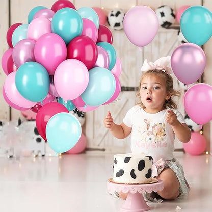 Hot Pink and Teal Blue Balloons, 12 Inches 50 Pcs Rose Red Teal Blue Pastel Pink Turquoise Latex Balloon for Birthday Baby Shower Wedding Anniversary Party Supplies