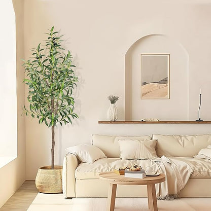 Artificial Olive Tree 5FT Tall Faux Silk Plant 60inch Fake Olive Tree with Trunk and Lifelike Fruits for Home Office Decor Indoor 1pack