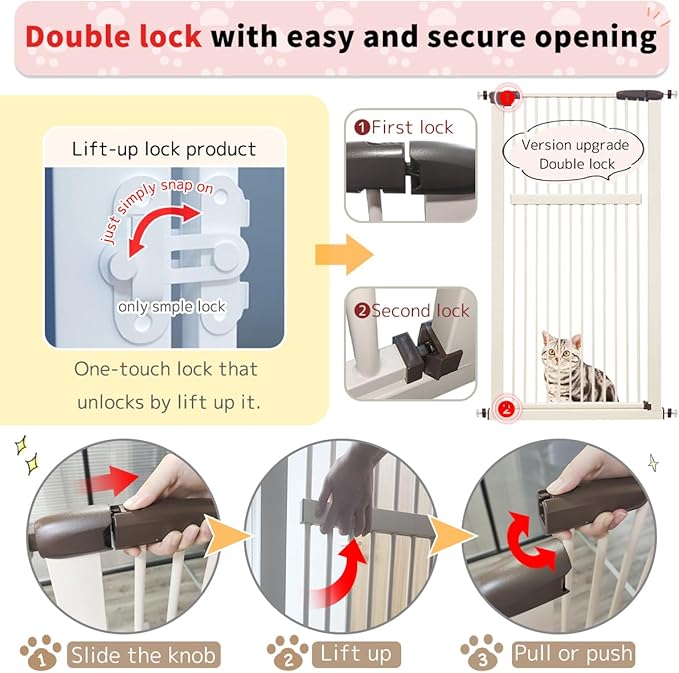 Lumizone Extra Tall Pet Gate 55.12" High Pressure Mounted 63.39"-67.90" Extra Wide (9 Sizes) 1.37" Gap for Cat Dog Stairs Doorway Hallway No Drilling Auto-Close (63.39"-67.90" W, Cream White)