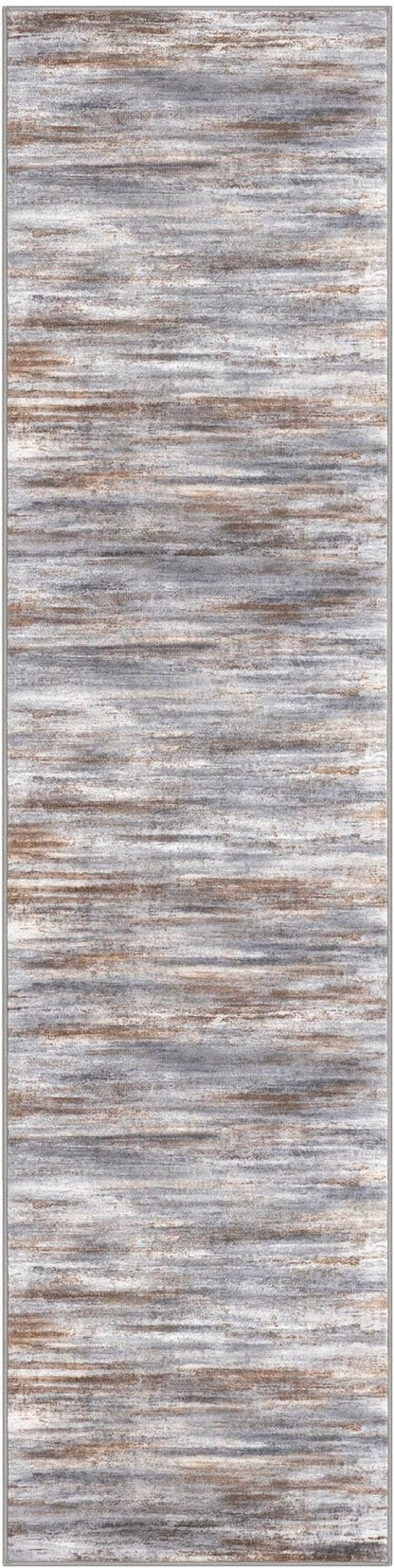KOZYFLY Modern Abstract Hallway Runner Rug, 2x8 Kitchen Rugs Non-Slip Washable Soft Striped Kitchen Runner Rugs, Print Grey Brown Carpet Runner for Entryway Bathroom Laundry Room Foyer