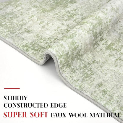 Modern Abstract Hallway Runner Rug, Sage Green Grey 2x8 Runner Rug, Washable Kitchen Runner Non-Slip Soft Thin Print Faux Wool Carpet for Entryway Bedroom Laundry Room Indoor