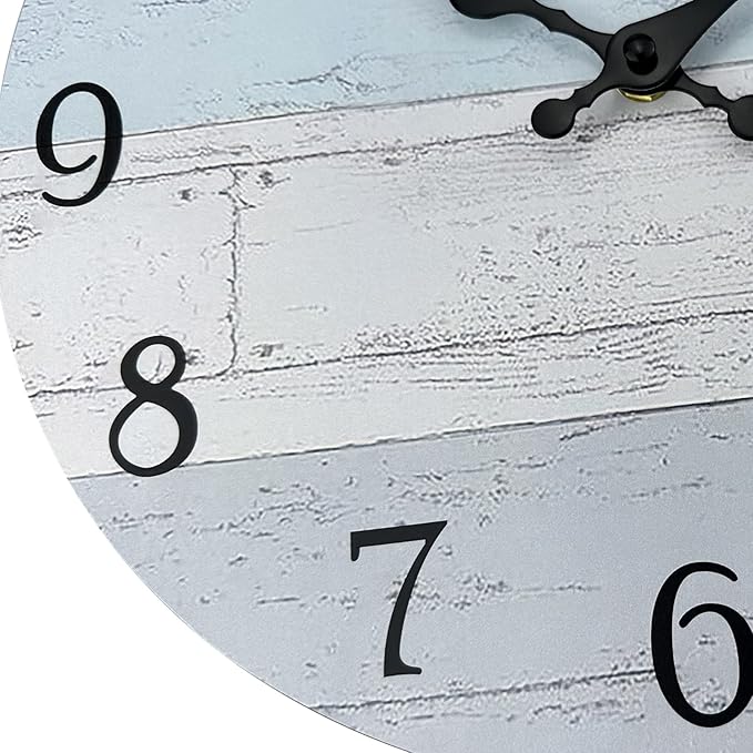 Plumeet Extra Large Wall Clock, 16'' Frameless Wooden Wall Clocks with Silent Quartz Movement, Rustic Coastal Country Village Clocks Decorative for Kitchen Bedroom Living Room