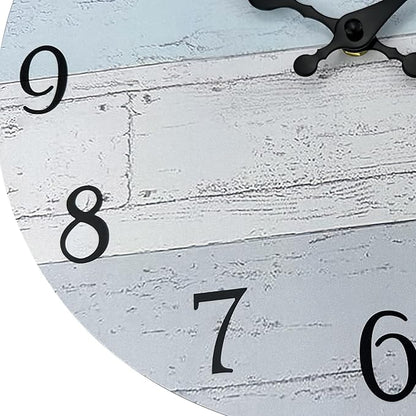 Plumeet Smaill Wall Clock, 10'' Frameless Wooden Wall Clocks with Silent Quartz Movement, Rustic Coastal Country Village Clocks Decorative for Kitchen Bedroom Living Room