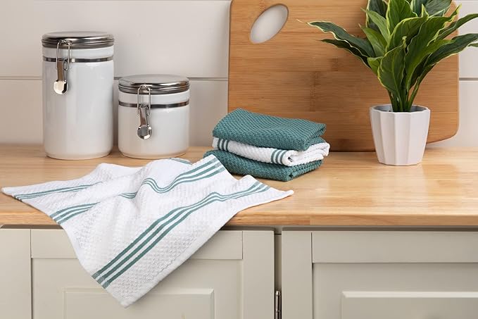 Sticky Toffee Cotton Dishcloths Set of 8 – Blue and White Dish Towels 12x12 in, Reusable and Absorbent Tea Towels for Cleaning or Drying, Oeko-Tex Cotton