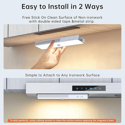 LED Closet Light, 30LEDs Dimmer USB Rechargeable Motion Sensor Light Under Cabinet Lighting, Stick-Anywhere Night Safe Light Bar for Wardrobe,Kitchen-2 Pcs