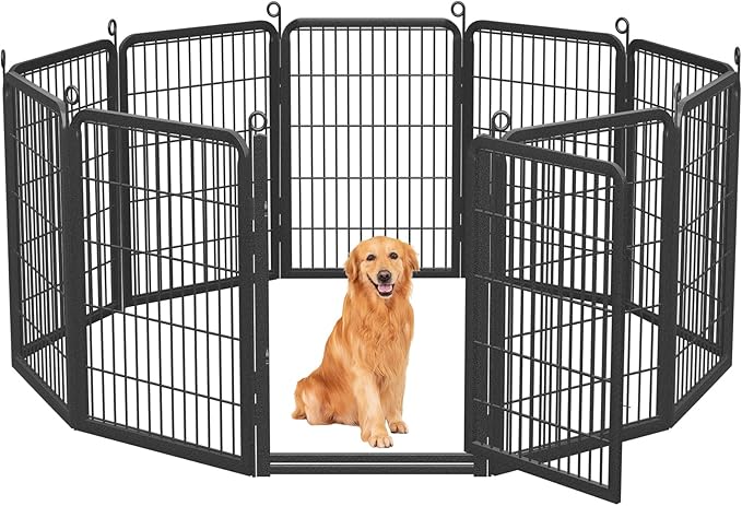 Dog Playpen Outdoor, 40" Height 10 Panels Pet Fence with Low Threshold Full Gate, Large Dog Fence Outdoor for Yard, Heavy Duty Pet Playpen Metal Play Pen Fence for RV Camping
