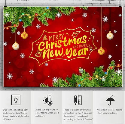 YongFoto Merry Christmas Backdrop 15x10ft Snowflakes Christmas Tree Red Green Photography Background Happy New Year Xmas Eve Family Party Banner Room Decorations Photoshoot Wallpaper Photo Booth