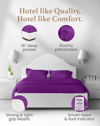 Good Sleep Bedding Twin Sheets - 100% Egyptian Cotton Twin Sheet Set, 3Pc, 1000 TC, Sateen Weave, Hotel Quality Sheets Twin Size Bed Set, Soft, 16" Deep Pocket Twin Sheets - Purple Twin Bedsheets