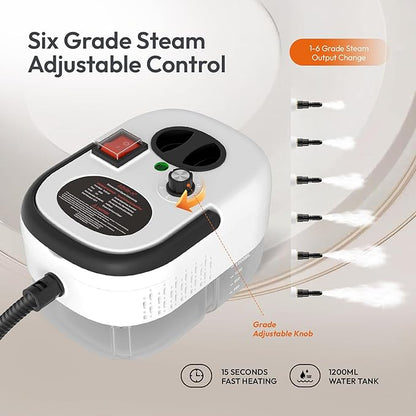 Steam Cleaner, Steamer for Cleaning, Multi-Purpose Handheld Steamer, 1.2L Water Tank, 15s Fast Heat Steam Cleaner Handheld, Portable Steamer for Car, Windows, Furniture, Kitchen, Bathroom-White