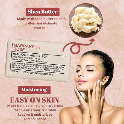Wavertree & London Marakech Rose Scented Natural Soap Bars (2 Bars), 7oz Moisturizing French Triple Milled Soap enriched with shea butter - Plant Oil Bath & Body Soap Bars [100% Naturally derived]