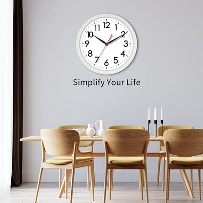 AKCISOT 12 Inch Wall Clock Silent Non Ticking Modern Wall Clocks Battery Operated, Analog Classic Clock Decorative for Bedroom, Kitchen, Home Office, Bathroom, School, Living Room (White)