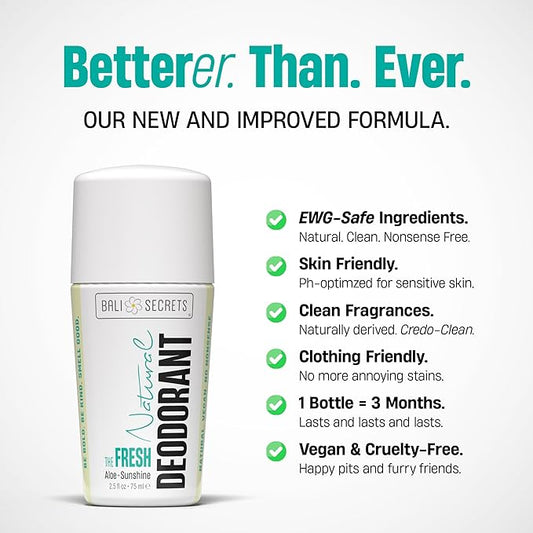 Bali Secrets Natural Deodorant for Women & Men. Nonsense Free. Clean Formula for Sensitive Skin. Strong & Reliable Odor Protection. No Synthetic Aluminum. Organic & Vegan [THE FRESH]