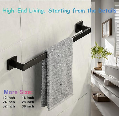 24 Inch Towel Bar 2 Pack for Bathroom 12/16/24/28/32/36 Inch Kitchen Towel Holder Matte Black Towel Rod Wall Mounted SUS304 Rustproof Towel Rack Modern Square Design (2, Matte Black, 24 Inch)