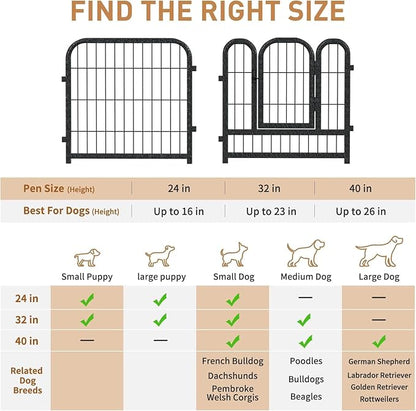 Metal Dog Playpen, 24 Inch Height 32 Panels, Ideal Dog Fence for Large/Medium/Small Dogs Indoor & Outdoor Bliss, Perfect Dog Pen for Camping, Yard, and RV | Black-Silver
