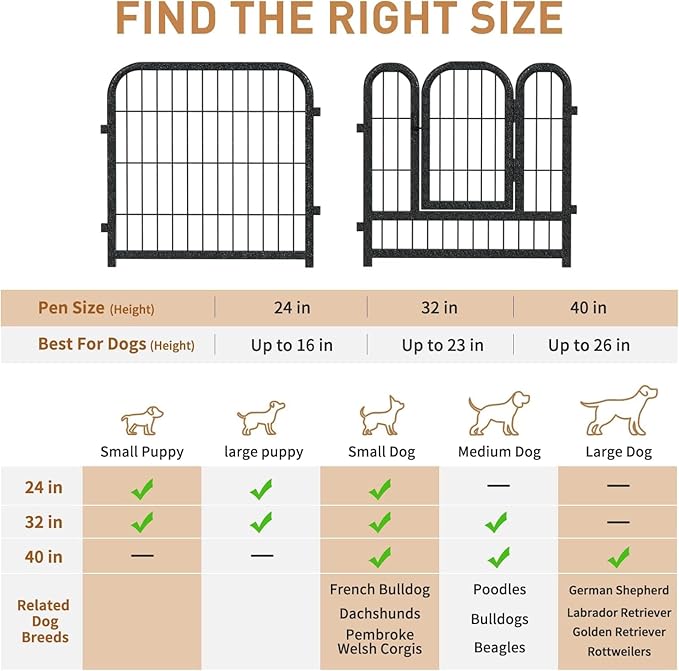 Metal Dog Playpen, 24" Inch Height 16 Panels, Ideal Dog Fence for Large/Medium/Small Dogs Indoor & Outdoor Bliss, Perfect Dog Pen for Camping, Yard and RV | Black-Silver
