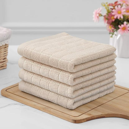 Homaxy 100% Cotton Terry Kitchen Towels(Beige, 13 x 28 inches), Checkered Designed, Soft and Super Absorbent Dish Towels, 6 Pack