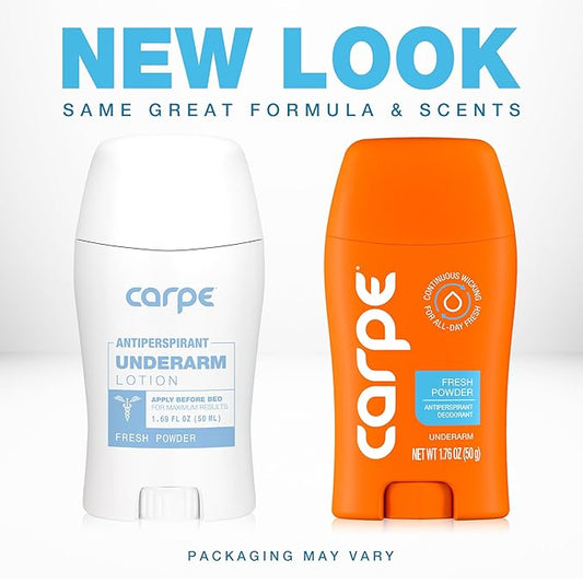 Carpe Deodorant and Antiperspirant for Women and Men, Clinical strength with Fresh Powder scent, Combat excessive sweating, Great for hyperhidrosis (Pack of 2)