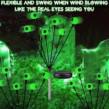 2 Pack Halloween Outdoor Decorations Solar Eyeball Lights, 12 LED Green Eyeball Swaying Firefly Light with 2 Lighting Modes, Halloween Decor Waterproof for Patio Yard Lawn Graveyard Props