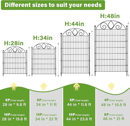 10 Panels No Dig Tall Garden Fence with Gate – 44" H X 23.6' L Rustproof Metal Dog Fence Outdoor for Yard, Decorative Animal Barrier Fence for Pet, Garden Border, Patio, Flower | Temporary Fencing