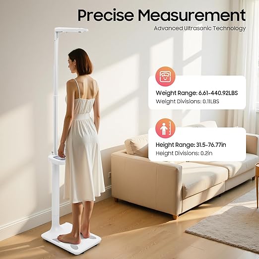 Multifunction Physician Medical Body Weight Scale, Electronic Height and Weight Scale with Ultrasonic Height Body Fat Analyzer - Digital Medical Scale 440lbs/200kg Capacity, 80-195cm Range