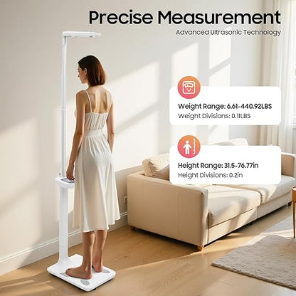 Multifunction Physician Medical Body Weight Scale, Electronic Height and Weight Scale with Ultrasonic Height Body Fat Analyzer - Digital Medical Scale 440lbs/200kg Capacity, 80-195cm Range