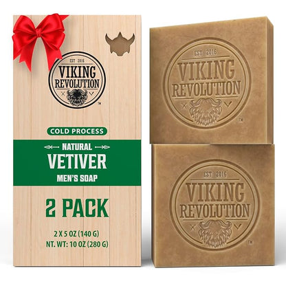 Viking Revolution Vetiver Natural Soap for Men - Mens Soap Bar with Essential Oils Cold Pressed Bar Soap for Men - Nourishing Mens Bar Soap with Coconut Oil, Shea Oil, Almond Oil (2 Pack)
