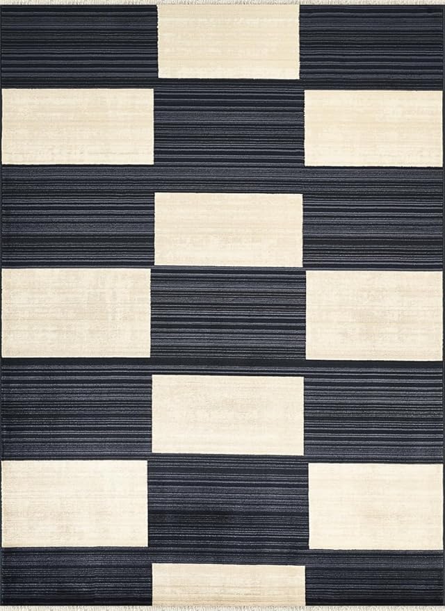 Abani Austin Collection Navy Area Rug - 4' x 6' - Block Checkered Pattern, Non-Shedding - Easy to Clean, Durable for Living Rooms, Bedrooms & Offices, Pet & Kid Friendly