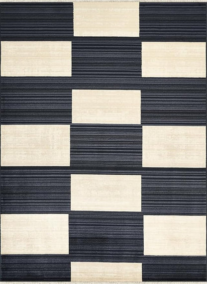 Abani Austin Collection Navy Area Rug - 5' x 8' - Block Checkered Pattern, Non-Shedding - Easy to Clean, Durable for Living Rooms, Dining Rooms & Bedrooms, Pet & Kid Friendly