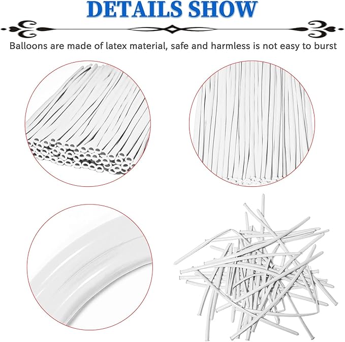 260 Balloons, Thickening Long Balloons for Tying Balloon Arch, Twisting Latex Animals Magic Modeling Skinny Birthday Balloons for Kid‘s Party Wedding Decoartion 100pcs （White）