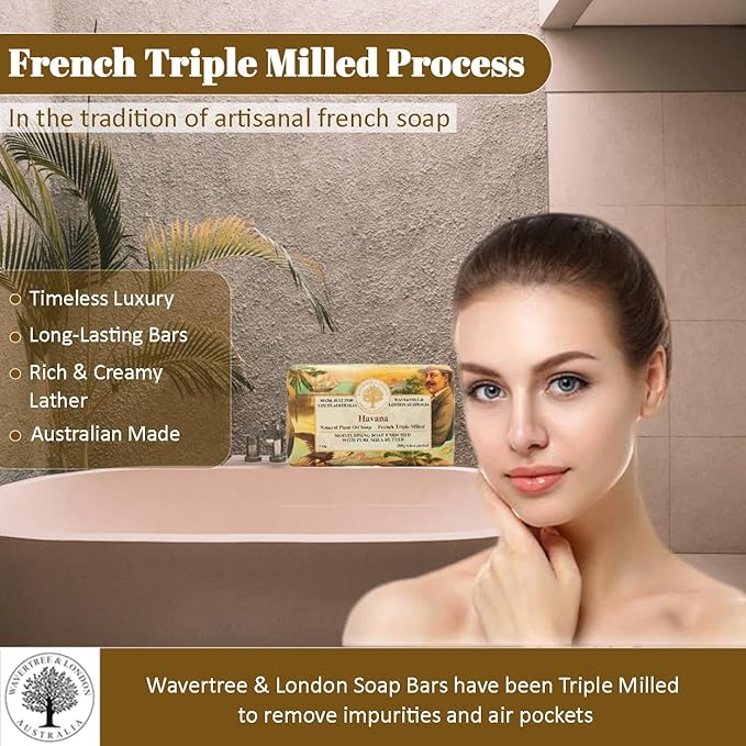 Wavertree & London Havana Scented Natural Soap (8 Bars), 7oz Moisturizing French Triple Milled Soap Bars enriched with shea butter - Pure Plant Oil Bath & Body Bars for All Skin Types