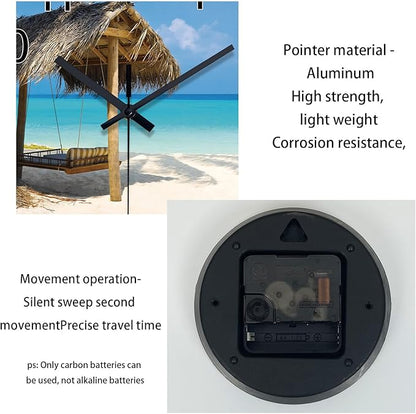 XFM Tropical Beach Wall Clock 12 Inch Silent Coastal Wall Clocks Battery Operated Blue Analog Wall Clock for Living Room Bedroom Office Decor