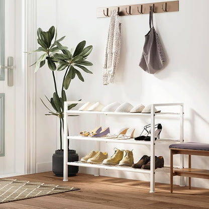 White Shoe Rack,3 Tier Metal Simple Shoe Storage Organizer Multi-Functional Shelf for Closet,Entryway, Garage,Dorm Room(White, 3 Tier)