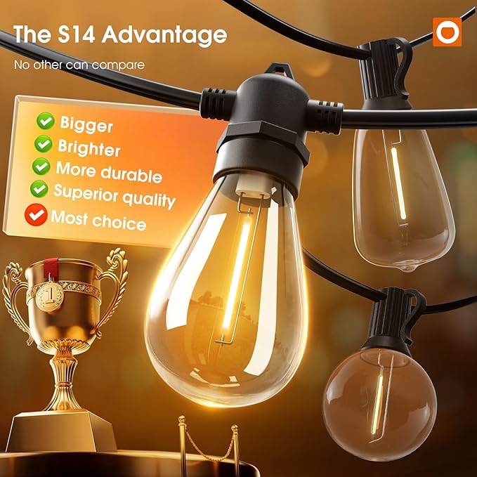 addlon 50FT LED Outdoor String Lights with Edison Shatterproof Bulbs, Weatherproof Strand, Commercial Grade Patio Lights, Decorative for Garden or Patio, Black