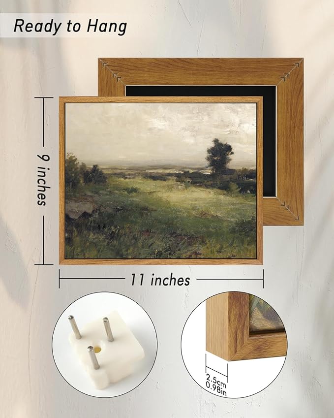 InSimSea Framed Canvas Wall Art Vintage Decor, Farmhouse Wall Art for Living Room, Wild Field Landscape Artwork for Bedroom, Country Wall Decoration Traditional Scenic Pictures for Bathroom, 9"x11"