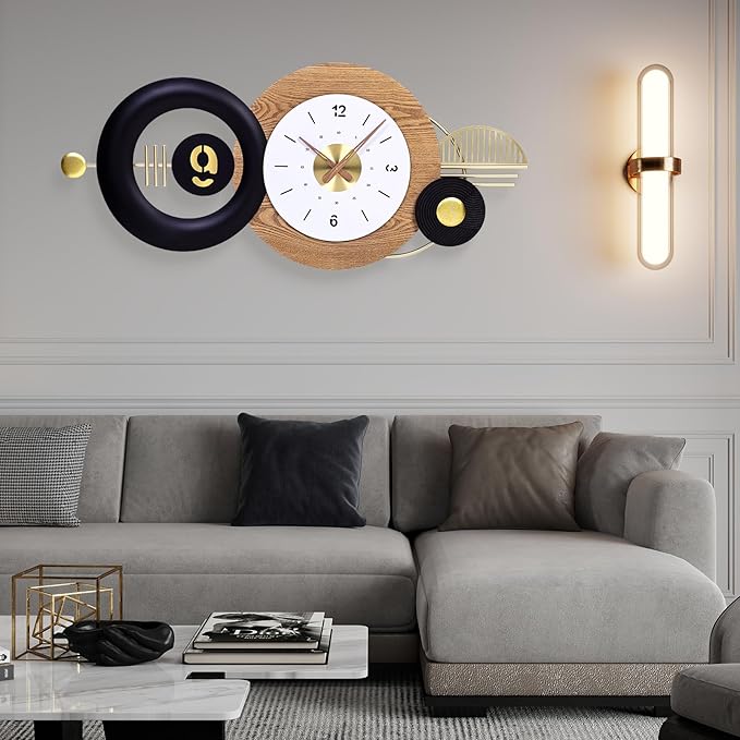 38x17 Inches Wall Clock Battery Operated Silent Non-Ticking, Modern Large Decorative Analog Clocks for Living Room, Bedroom, Apartment - Abstract Art Home & Office Decor, Easy to Read