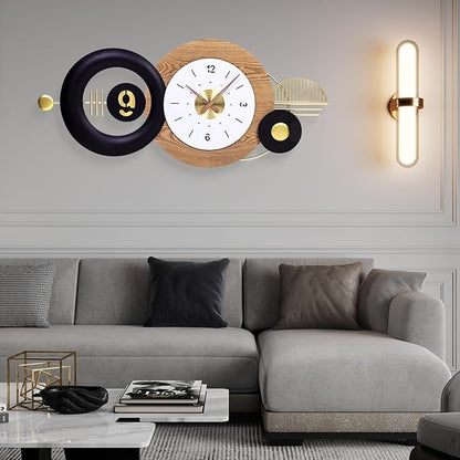 38x17 Inches Wall Clock Battery Operated Silent Non-Ticking, Modern Large Decorative Analog Clocks for Living Room, Bedroom, Apartment - Abstract Art Home & Office Decor, Easy to Read