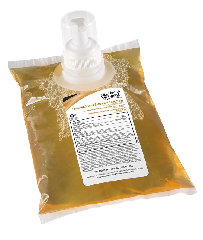 Health Guard 21310 Foaming Advanced Antibacterial Hand Soap, 1000 mL Refill Bag, Amber with Citrus Spice Scent (Pack of 4)