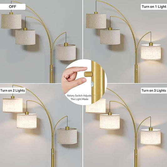 SUNMORY 3 Lights Floor Lamp for Living Room, 78" Tall Standing Lamp with Hanging Drum Shade, Modern Arc Floor Lamps with Heavy Base, Mid Century Arched Tree Floor Lamp for Bedroom, Office, Corner